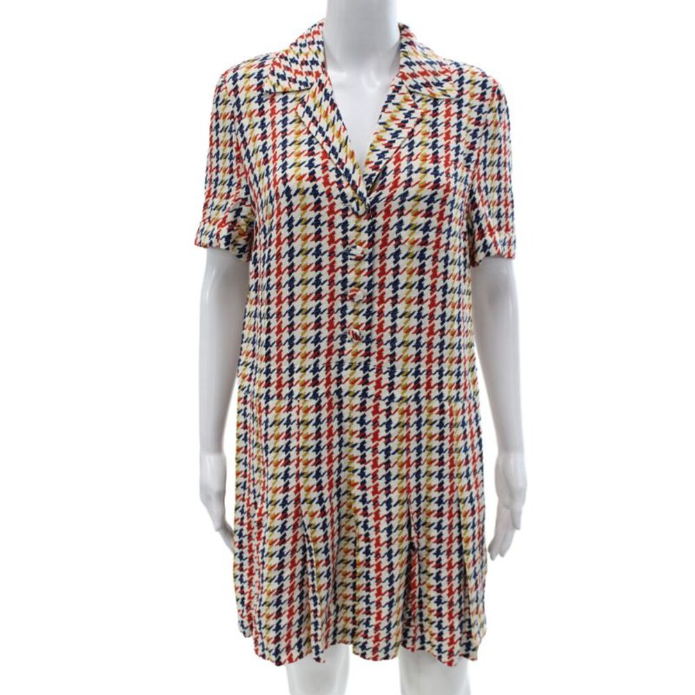 Coach Women Shirt Dress Houndstooth Multicolor Collared Short Sleeve Size 4